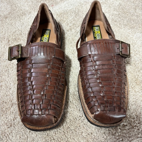 Mens RJ Colt Brown Leather Woven Fisherman Sandals - Picture 6 of 7